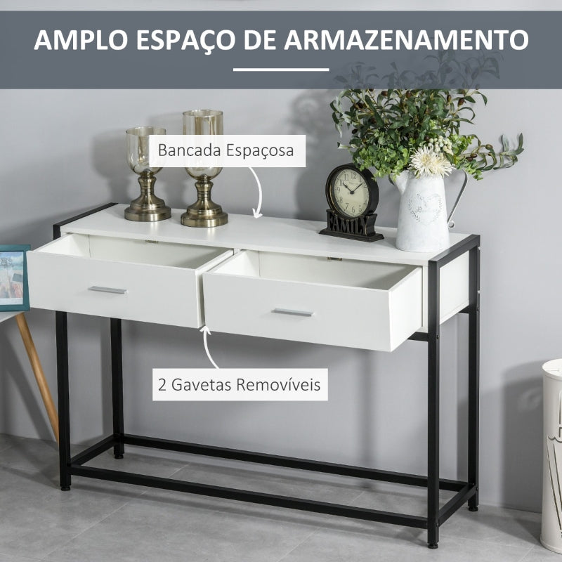 HOMCOM Consola Mesa de Entrada 120x34x81cm com 2 Gavetas e Pés Ajustáveis Móvel de Entrada de Estilo Moderno para Corredor Entrada Branco e Preto