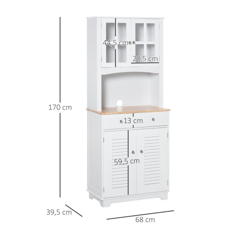 HOMCOM Armário de cozinha Armário aparador com 2 portas 2 gavetas e prateleira aberta para microondas 68x39,5x170 cm branco