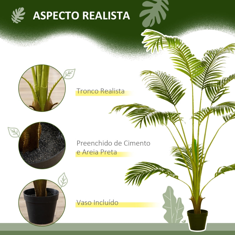 HOMCOM Palmeira Areca Artificial 170cm Planta Artificial com 11 Folhas Realistas e Vaso de Plástico Ø15x170 cm Verde