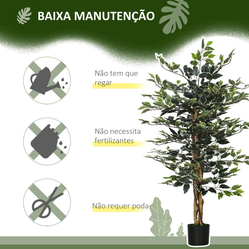 HOMCOM Ficus Artificial com Troncos Planta Artificial com Vaso