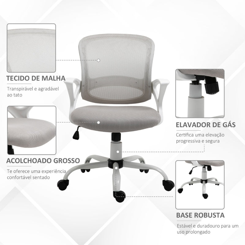 Vinsetto Cadeira de Oficina Ergonômica Basculante com Altura Ajustável Assento Giratório 360° Suporte Lombar e Malha Transpirável 61x61x89-99cm Cinza e Branco