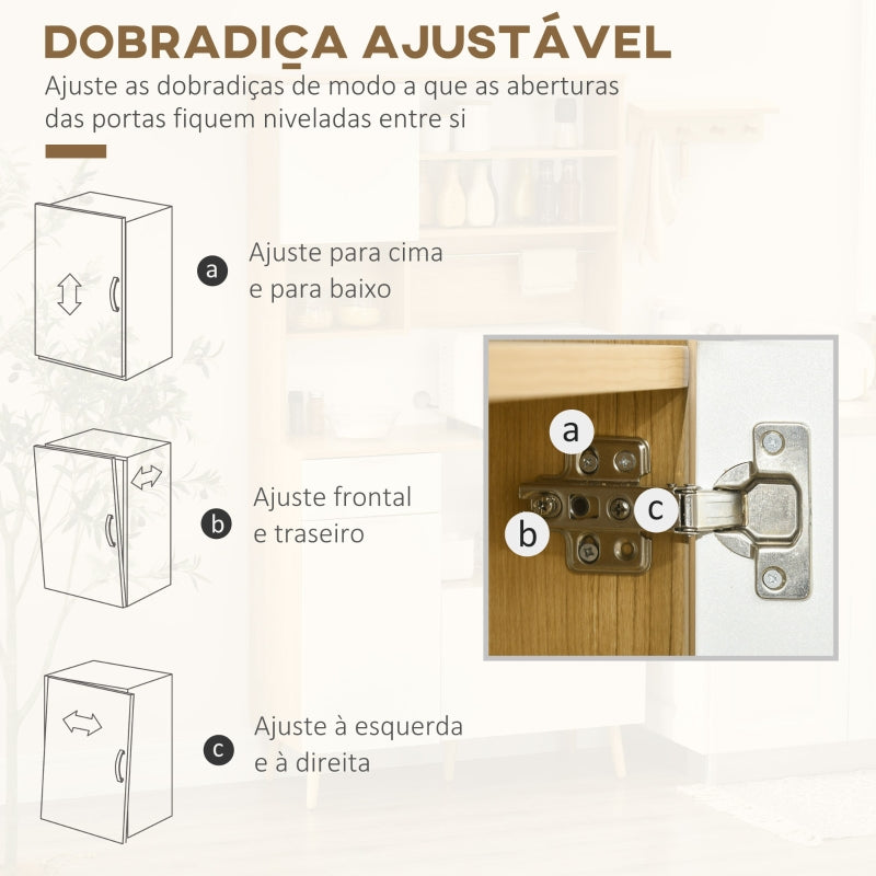 HOMCOM Armário de Cozinha com 3 Portas Gaveta Prateleira Ajustável Bancada para Micro-Ondas e Suporte para Panos 93x40x180 cm Madeira e Branco