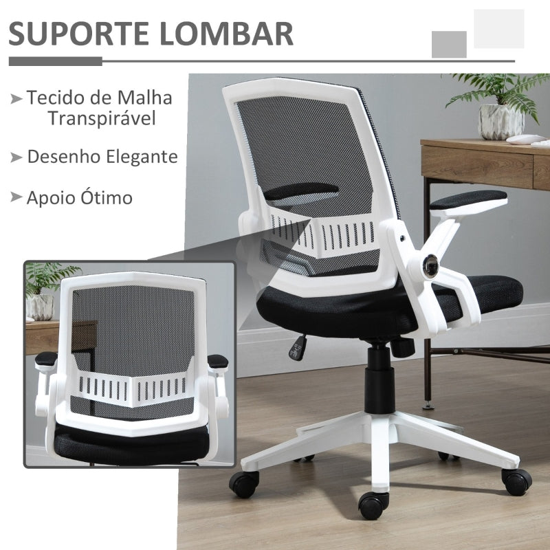 Vinsetto Cadeira de Escritório Ergonômica Basculante com Altura Ajustável Apoio para o Braço Dobrável Suporte Lombar e Malha Transpirável 61x61x94-104cm Preto