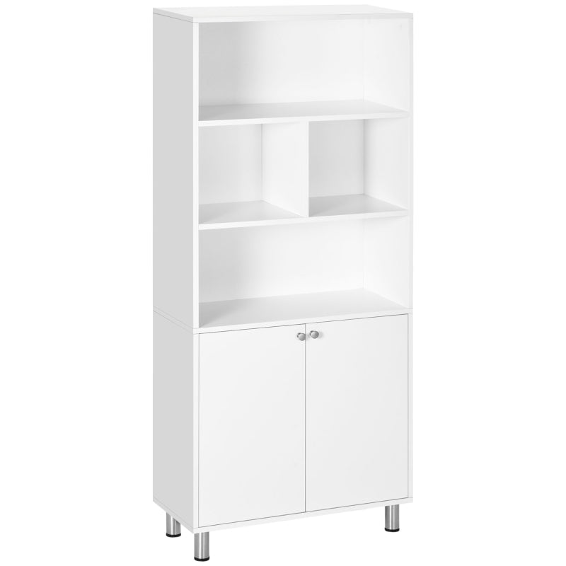 HOMCOM Estante Armário com 2 Portas e Armazenamentos Abertos para Sala de Estar Estúdio Escritório 70x29,5x167cm Branco