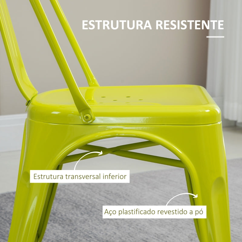 HOMCOM Conjunto de 2 Cadeiras com Estrutura de Aço Conjunto de Cadeiras Modernas com Encosto 45x51,5x85cm Verde