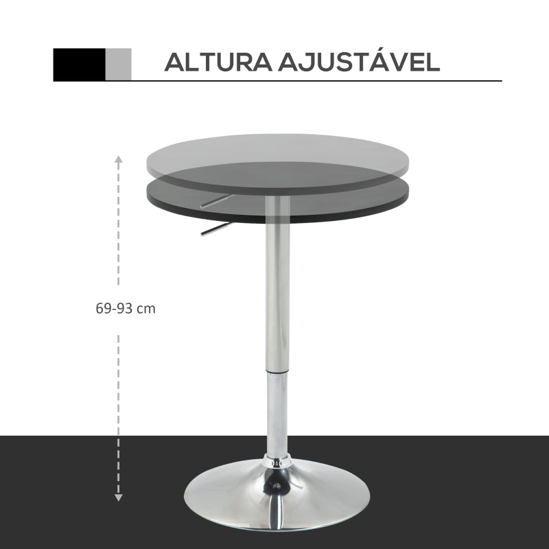 HOMCOM Mesa de bar ajustável em altura com base redonda e antideslizante para cozinha sala de jantar Ø60x69-93 cm Preto