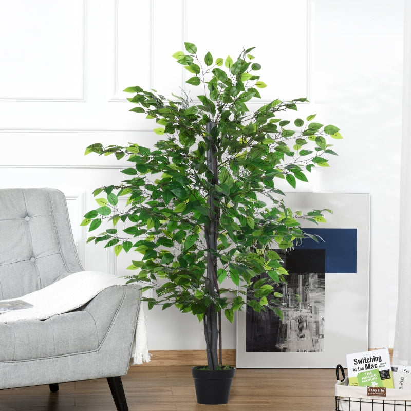 Outsunny Ficus artificiais com 145 cm de altura 756 folhas com vaso para decoração interior e exterior verde