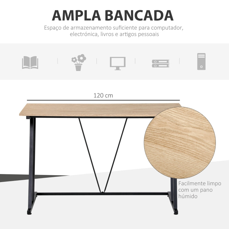 HOMCOM Secretária Mesa de Computador 120x60x85cm com Bancada de Madeira e Pés de Metal Carga Estilo Moderno Madeira e Preto