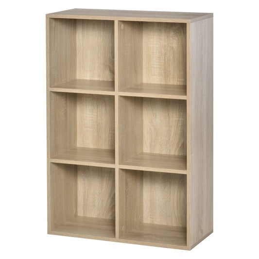 HOMCOM Estante para Livros Estante de Madeira de 3 Níveis com 6 Compartimentos de Armazenamento65,5x30x97,5cm Carvalho