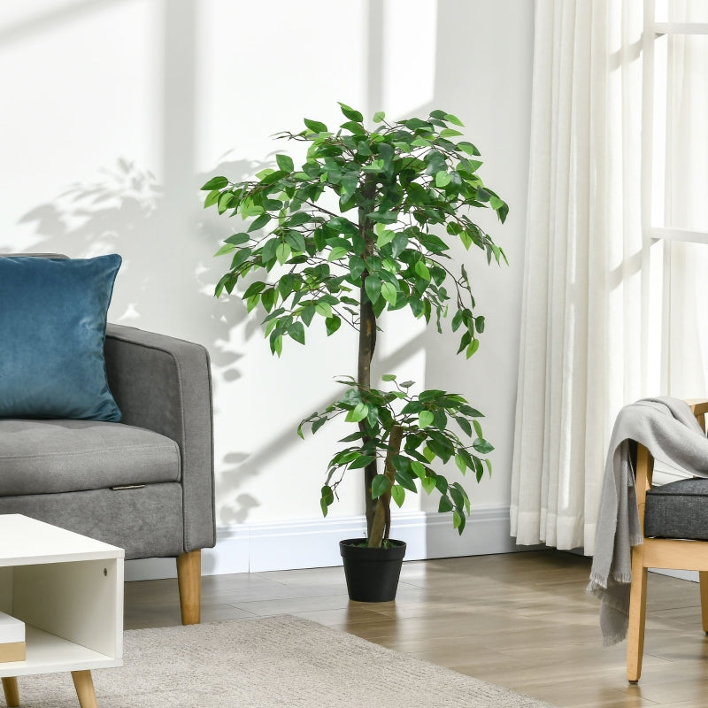 Outsunny Árvore de Chá Artificial 120 cm Planta Artificial com 546 Folhas Musgo e Vaso