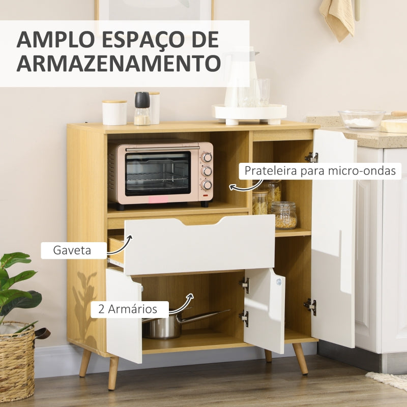 HOMCOM Aparador Auxiliar para Micro-Ondas Armário de Cozinha Moderno com Gaveta 3 Portas e Compartimento 90x40x98,5 cm Branco