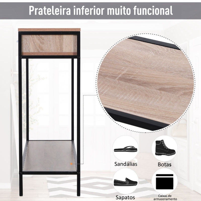 HOMCOM Mesa Tipo Consola de Estilo Industrial com 2 Gavetas e Prateleira Inferior 120x30x81,5cm Carvalho e Preto