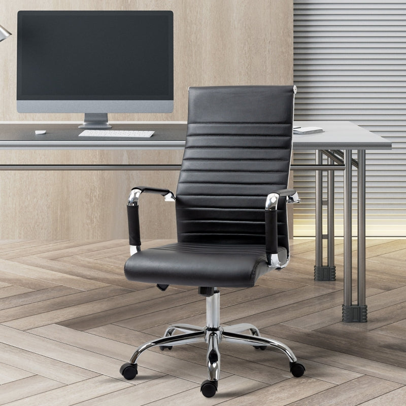 Vinsetto Cadeira de Escritório Ergonômica Giratoria 360° Inclinável com Altura Ajustável Rodas Apoio de Braços 54x62x104-114 cm Preto