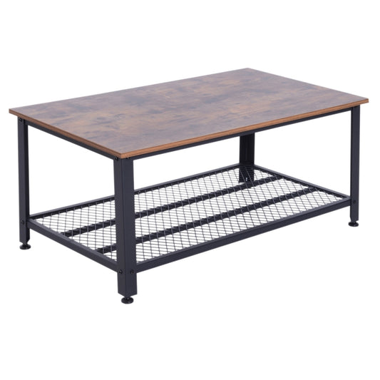 HOMCOM Mesa de Centro com Prateleira Mesa Auxiliar Multifuncional Estilo Industrial para Sala de Estar Dormitório Metal e Madeira 106x60x45cm Madeira e Preto