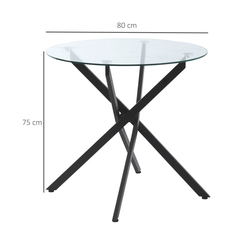 HOMCOM Mesa de Sala de Jantar Redonda com Bancada de Cristal Temperado Transparente Ø80x75cm Preto