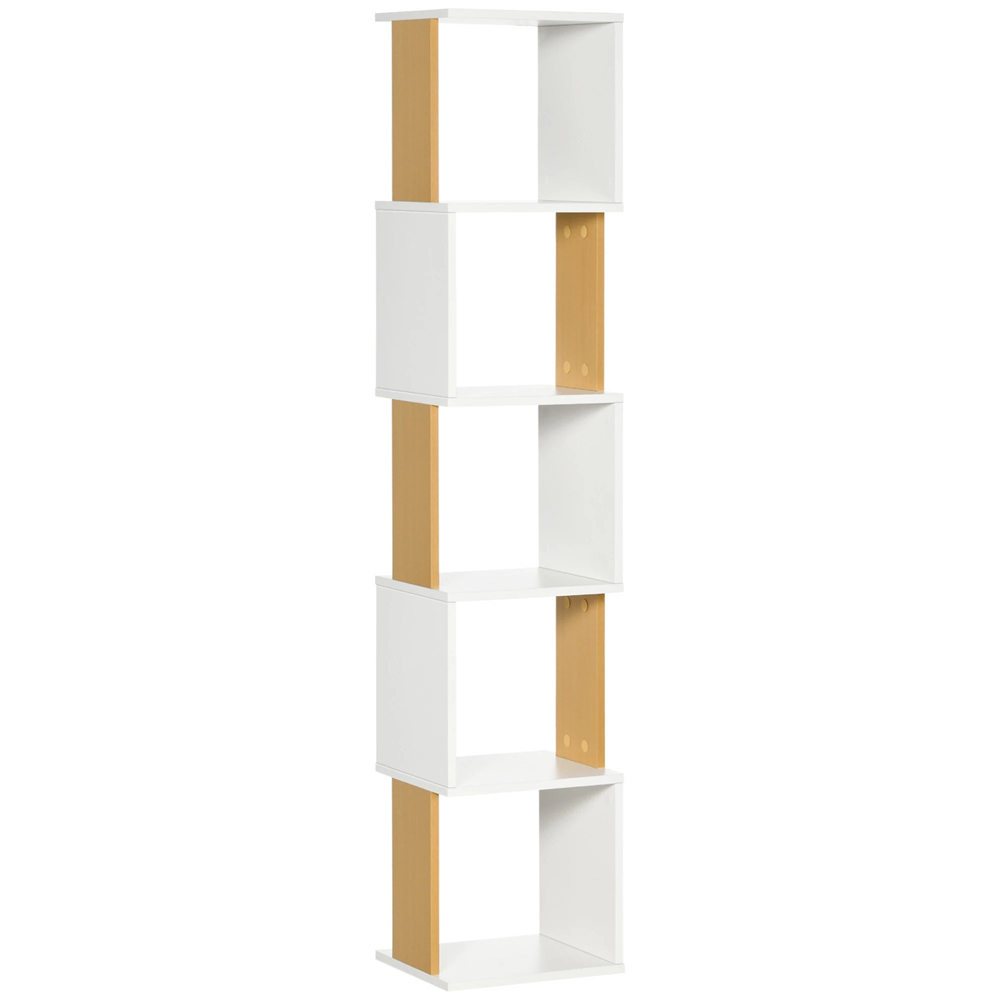 HOMCOM Estante de Livros em Forma de S Estante com 5 Prateleiras Abertas para Sala de Estar Escritório Anti-Tombo 33x28x161cm Branco