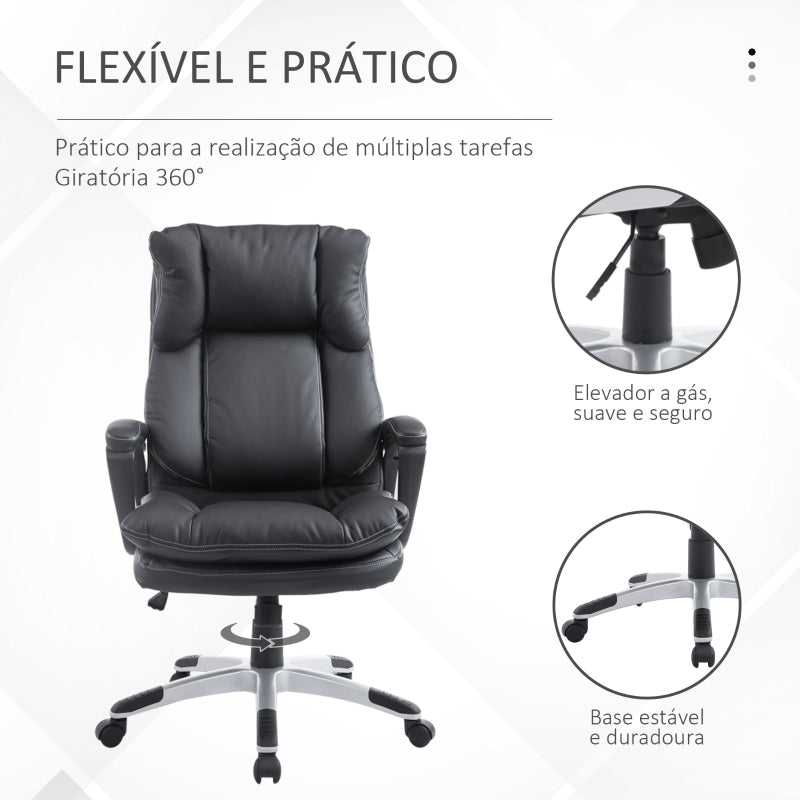 HOMCOM Cadeira de Escritório Giratória Cadeira de Escritório Ergonómica com Apoio para os Braços e Altura Ajustável 66x71x110-120,5 cm Preto