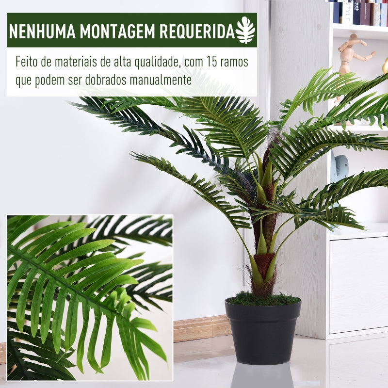 Outsunny Planta Artificial Cycas Artificial 123cm com bastões naturais Árvore decorativa da planta Sintético com vaso de flores