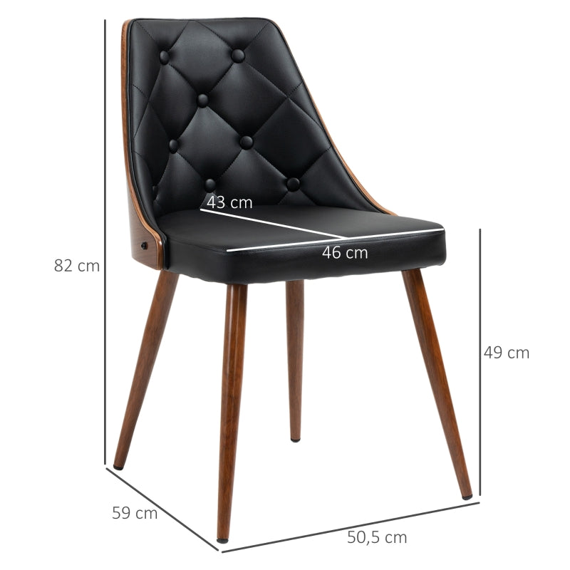 HOMCOM Conjunto de 2 Cadeiras de Sala de Jantar com Assento Estofado em PU e Pés de Madeira 50,5x59x82cm Preto e Nogueira