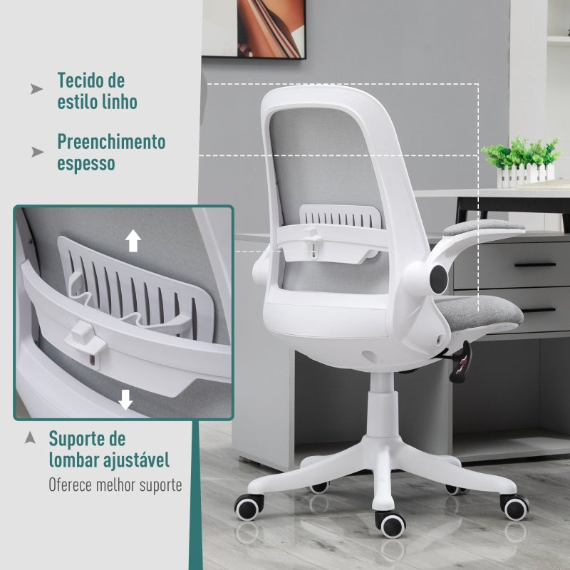 Vinsetto Cadeira de Escritório Giratória Função de Inclinação Altura Ajustável Ergonômica com Apoio de Braço Elevavel Carga 120 kg 62,5x60x94-104cm Cinza