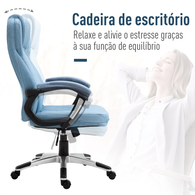 Vinsetto Cadeira de Escritório Giratória Cadeira de Escritório Ergonômica com Altura Ajustável Apoio para os Braços e Encosto Acolchoado de Linho Sintético 66x75x110-120cm Azul Claro