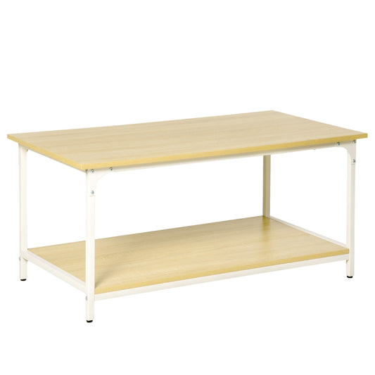 HOMCOM Mesa de Centro para Sala de Estar Moderna Mesa de Centro com Prateleira de Armazenamento Pés Ajustáveis e Estrutura de Aço para Escritório 100x54x45,8cm Natural