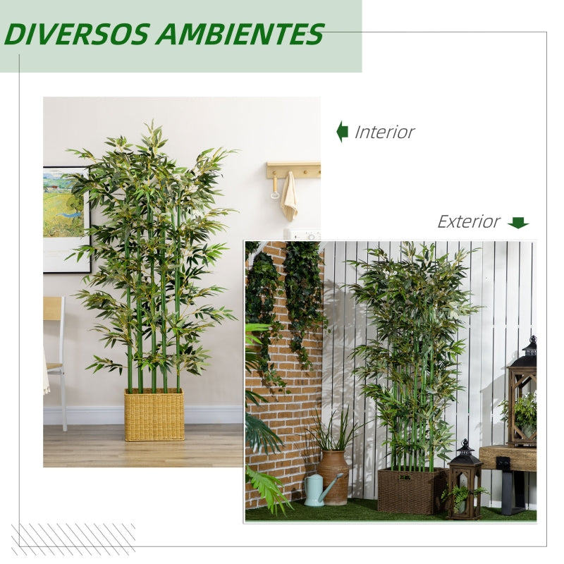 HomCom Planta Artificial em Vaso de Madeira de Pinho 180cm Bambu Artificial com 1640 Folhas Realistas 35x10x180 cm Verde