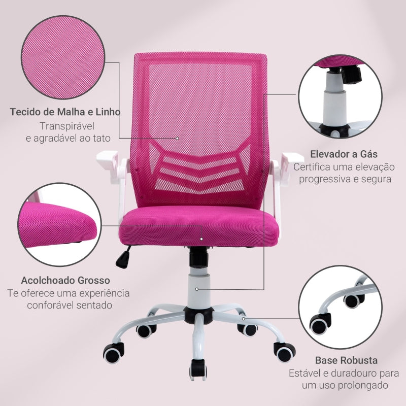 Vinsetto Cadeira de Escritório Ergonômica Giratória com Altura Ajustável Apoio para os Braços Dobrável Suporte Lombar e Encosto Transpirável 62,5x55x94-104cm Rosa