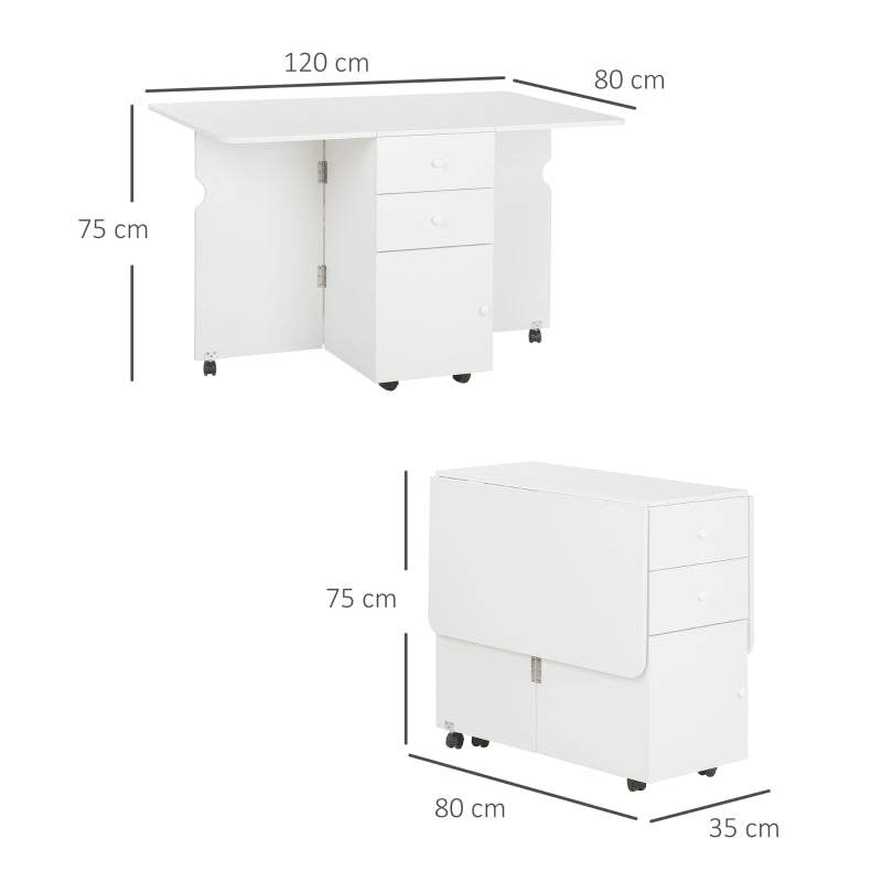 HOMCOM Mesa de Cozinha Dobrável com Laterais Dobráveis  120x80x75 cm Branco