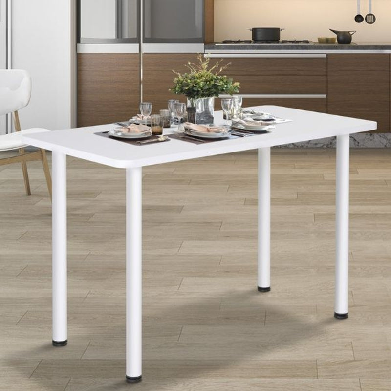 HOMCOM Mesa de Cozinha Retangular com Pés de Aço e Almofadas Ajustáveis 120x60x76cm Branco