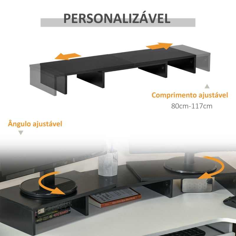 Vinsetto Suporte Elevado para Monitores de Madeira Ajustável em Comprimento e Ângulo para 2 Monitores Notebook 80-117x23,5x10cm Preto