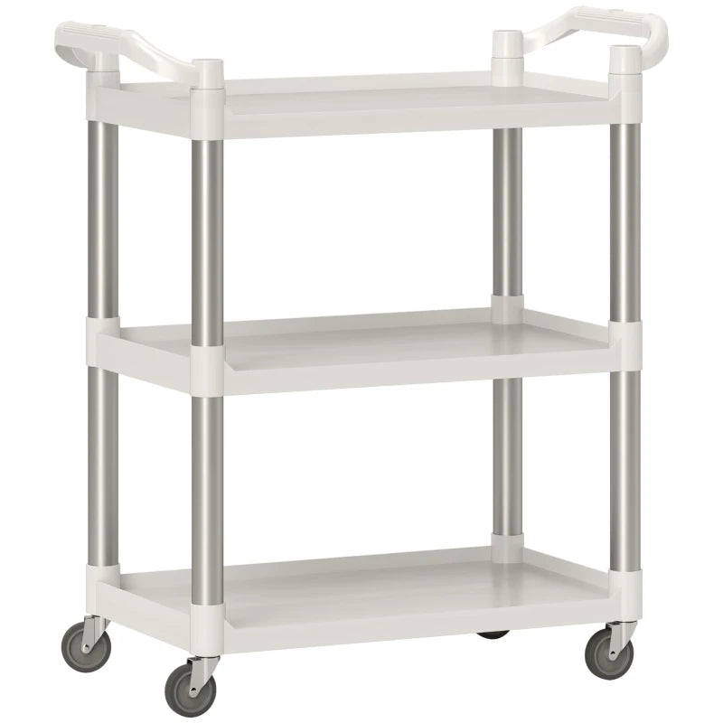 HOMCOM Carrinho Auxiliar com Rodas e 3 Prateleiras Carrinho de Cozinha com Armazenamento Carga 105 kg 88x44x93 cm Branco