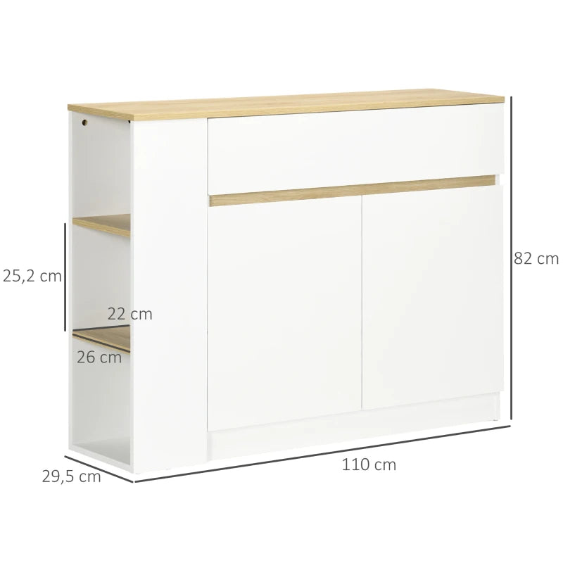 HOMCOM Aparador de Cozinha Aparador Branco com 2 Portas e 3 Prateleiras Abertas para Sala de Estar e Jantar 110x29,5x82 cm