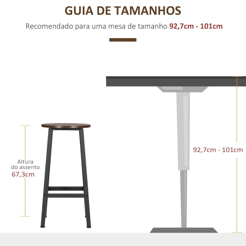 HOMCOM Conjunto de 2 Bancos Altos de Cozinha Bancos de Bar com Pés de Aço e Apoio para os Pés 32,5x32,5x65 cm Madeira e Preto