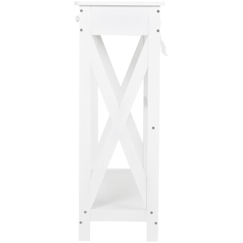 HOMCOM Mesa Consola Clássica com 1 Gaveta e 1 Prateleira de Armazenamento para a Entrada Mesa Auxiliar Sala de Estar Estilo Elegante 100x30x81cm Branco