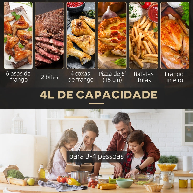 HOMCOM Fritadeira sem Óleo 4L Fritadeira de Ar Quente 1300W com 12 Programas Tela LED Tátil Temperatura Ajustável