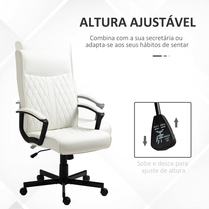 Vinsetto Cadeira de Escritório Giratória 360° com Encosto Alto Altura Ajustável e Função de Inclinação 65x65x102-112,5cm Creme