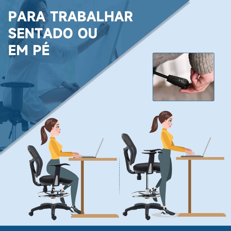 Vinsetto Cadeira de Escritório Ergonómica com Apoio para os Braços Apoio para os Pés e Assento Ajustáveis 59x59x95-115cm Preto