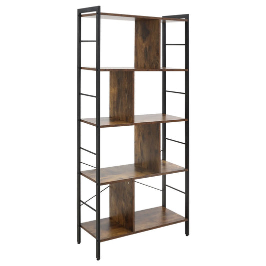 HOMCOM Estante para Livros de 4 Níveis com 8 Compartimentos de Armazenamento Estilo Industrial para Sala de Estar Escritório Dormitório 74x30x157,5cm Marrom Rústico