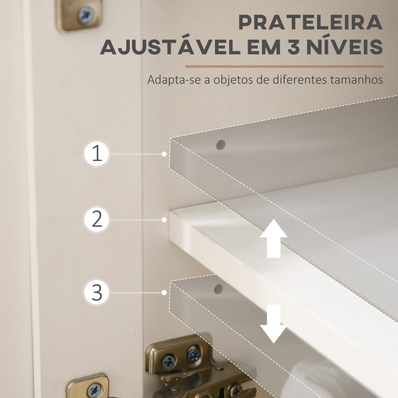 HOMCOM Aparador Móvel Auxiliar de Cozinha com 2 Gavetas 3 Portas e Prateleira Ajustável Móvel de TV de até 50 Polegadas 117x35x80 cm Branco e Madeira