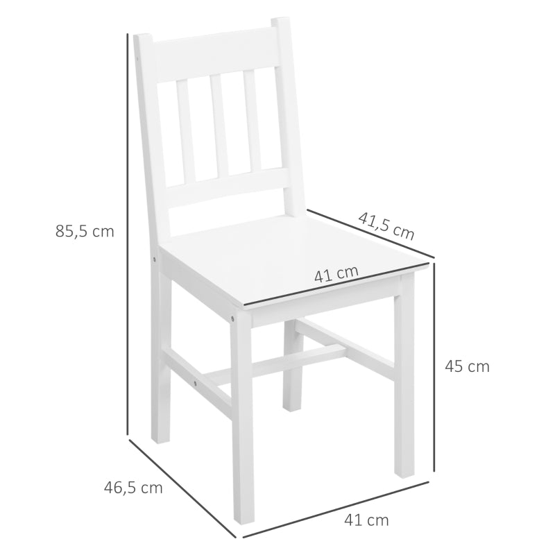 HOMCOM Conjunto de 2 Cadeiras de Sala de Jantar com Encosto de Ripas Estrutura de Madeira de Pinho 41x46,5x85,5 cm Branco