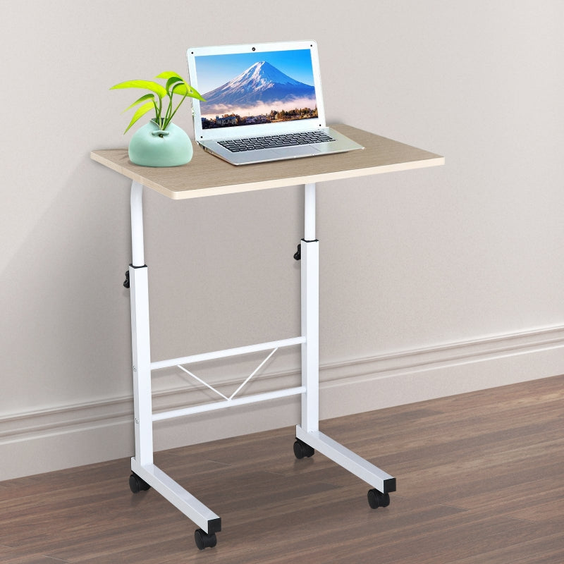 HOMCOM Mesa de computador para Hogar escritorio Altura Ajustável Mesa Compacta com Rodas 60x40x68-78cm Cor Branco