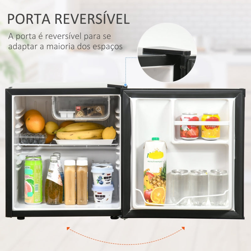 HOMCOM Frigorífico Elétrico Pequeno 46L de Capacidade Frigorífico com Prateleira Ajustável Compartimento Congelador e Porta Reversível Baixo Consumo 44,5x46,5x49,8cm Preto