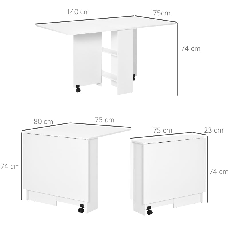 HOMCOM Mesa de Sala de Jantar Dobrável Mesa de Madeira com 2 Prateleiras