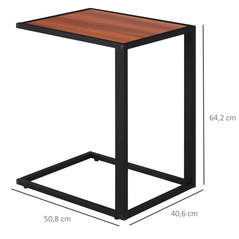 HOMCOM Mesa Lateral para sofá em estrutura de metal em forma de C para sala de estar e quarto 40,6x50,8x63,5 cm Cor de Noz