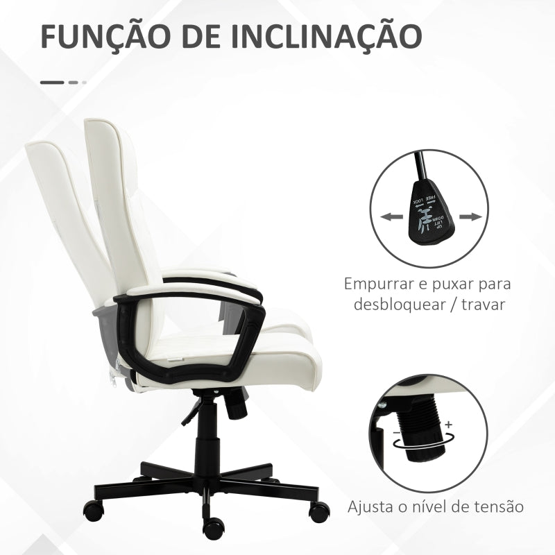 Vinsetto Cadeira de Escritório Giratória 360° com Encosto Alto Altura Ajustável e Função de Inclinação 65x65x102-112,5cm Creme