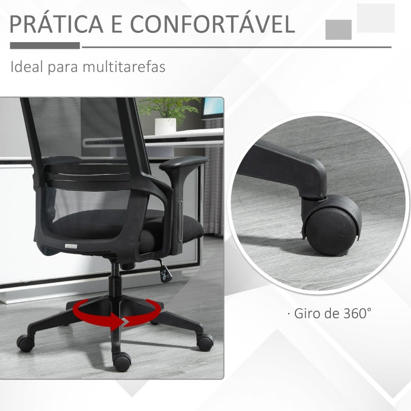 Vinsetto Cadeira de Escritório Ergonômica Giratória com Altura Ajustável Apoio para a Cabeça Suporte Lombar Reguláveis e Encosto Transpirável 63,5x64,5x113-122cm Preto