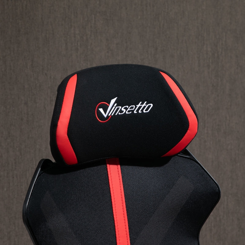 Vinsetto Cadeira de Gaming com Apoio para os Pés Retrátil Cadeira de Escritório Reclinável com Apoio para a Cabeça e Altura Ajustável 65x65x119-129cm Preto e Vermelho