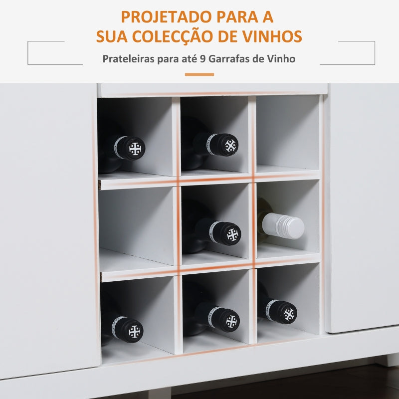 HOMCOM Aparador de Cozinha com 2 Gavetas 2 Armários com Prateleiras Ajustáveis e Suporte para 9 Garrafas 110x35x75cm Branco