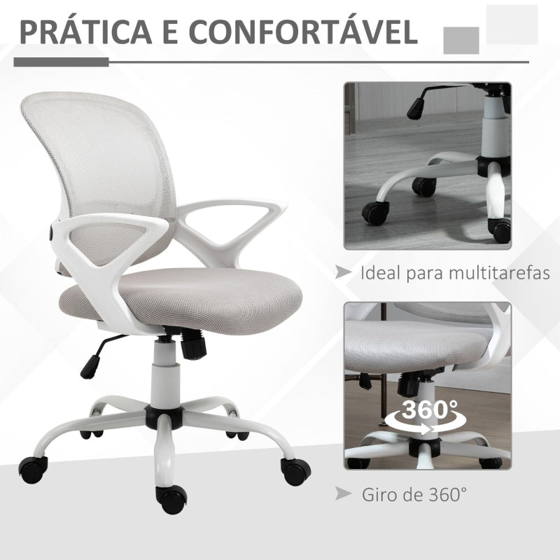 Vinsetto Cadeira de Oficina Ergonômica Basculante com Altura Ajustável Assento Giratório 360° Suporte Lombar e Malha Transpirável 61x61x89-99cm Cinza e Branco